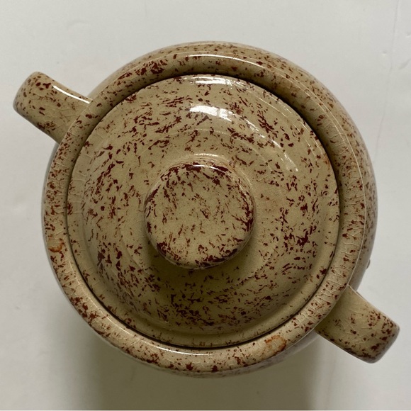 Monmouth Pottery Vintage Crock Canister Jar Bean Pot Shape Maple Leaf Splatter - Picture 13 of 14